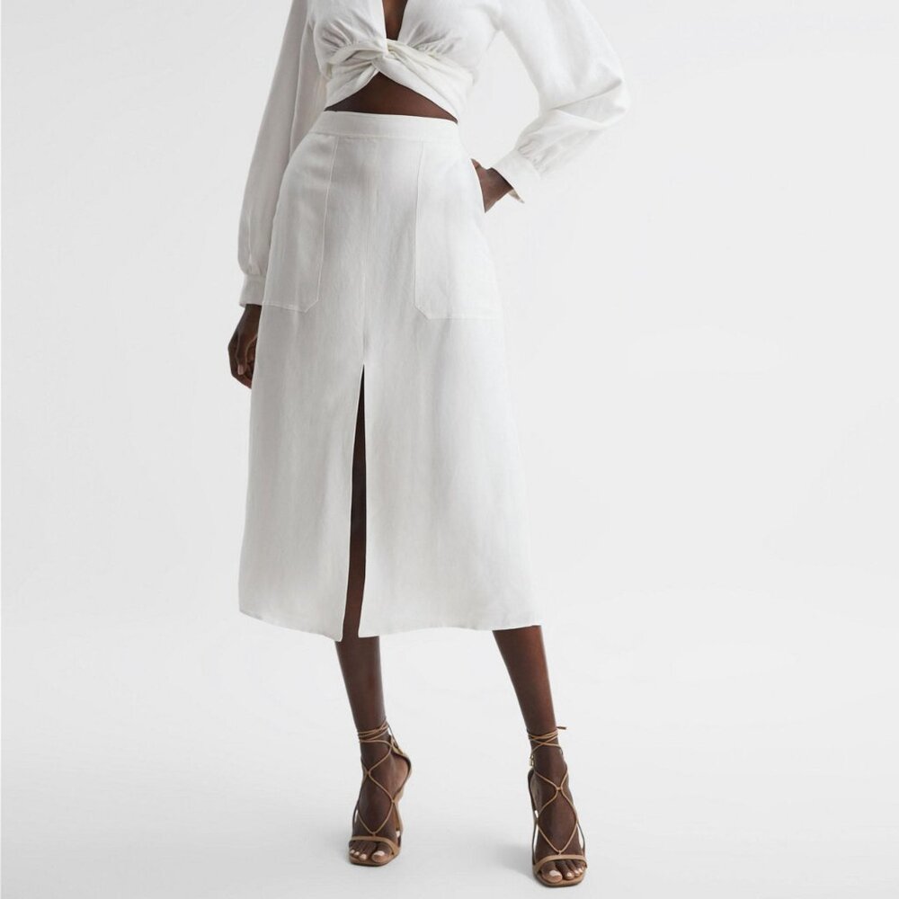 Reiss Axelle Linen High-Rise Skirt with Slit